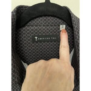 American Tall Men's Geometric Black Gray Poly Button-Up Shirt Long Sleeve M XT